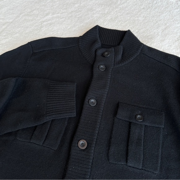Massif NWOT Wool Black Military Knit Pockets Cardigan XL - Picture 8 of 15
